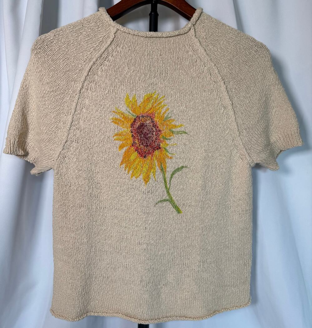 Anthropologie Pilcro Sunflower Short Sleeve Knit Sweater XS Cream